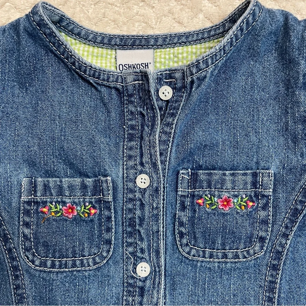 Vintage‎ Y2K OshKosh Toddler Denim Floral Embroidered Pleated Dress Size 3T
